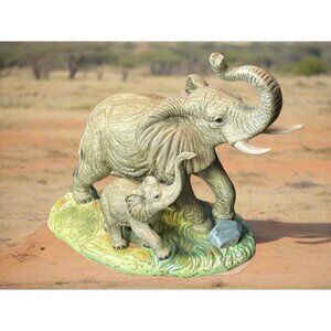 1984 Arnart Imports Royal Carlton Elephant and Calf Ceramic Figurine